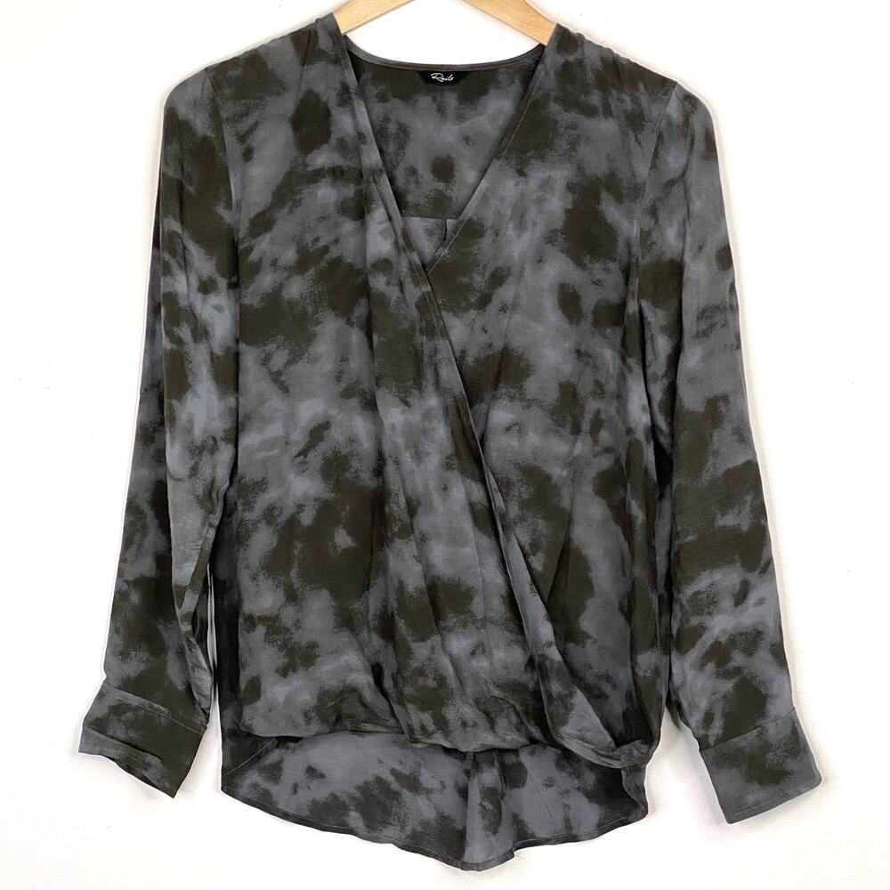 Rails Hillary Crossover Tie Dye Top Womens S Slate Gray Long Sleeve Loose Wrap